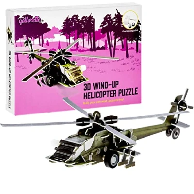 Image of qollorette Wind Up Toy Vehicle, Assemble 3D Puzzle Helicopter Military Airplane Kids Learning Educational Building Mini Pull Back for Children Boys &amp; Girls