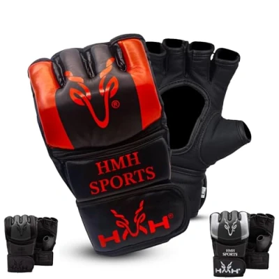 Image of HMH Sports MMA Gloves for Grappling Martial Arts, Open Palm Maya Hide ConvEX Leather Sparring Mitts Cage Fighting, Kickboxing, Punching Bag, Muay Thai and Combat Training