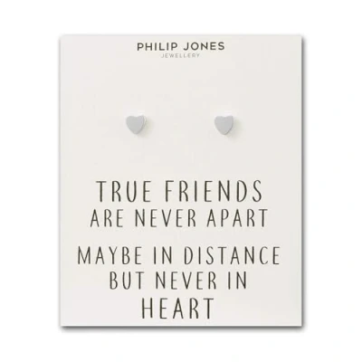 Image of Philip Jones Silver Plated Heart Stud Earrings with Quote Card