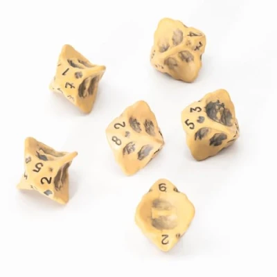Image of D8 Dice Set of Six 8 Sided Skull &amp; Bone Themed RPG Dice. Cool Unique Gift for Dungeons Dragons (DND), Warhammer, D&amp;D, Pathfinder, D and D. (Ancient Yellow)