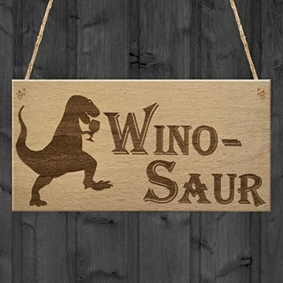 Image of Red Ocean Winosaur Funny Wine Alcohol Friendship Home Gift Hanging Plaque Best Friend Sign