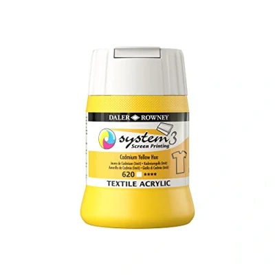Image of Daler Rowney System3 Textile Acrylic Screen Printing Ink, Plastic Pot, 8.45oz 250 ml, Cadmium Yellow Hue