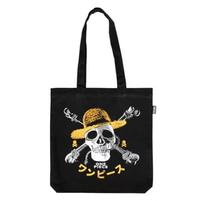 Image of Grupo Erik One Piece Netflix Jolly Roger Cotton Tote Bag Shopping 14x15 inches 37x39 cm Canvas Gift Eco Friendly Gifts Merch