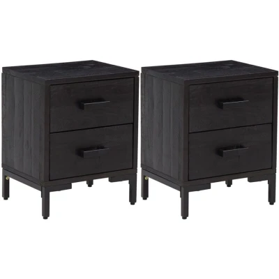 Image of vidaXL Bedside Cabinets 2 pcs Black 36x30x45 cm Solid Wood Pine