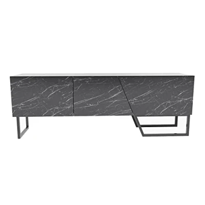 Image of DECOROTIKA Parla TV Stand Unit Cabinet Entertainment Centre with Storage (White, White Marble Effect and Gold Colour)
