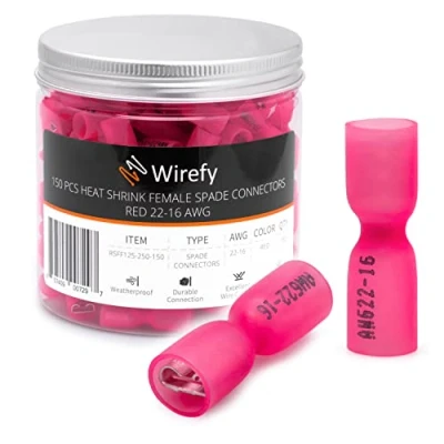 Image of 150 PCS Wirefy Female Spade Connectors Heat Shrink Connector Kit Quick Disconnect Wire Electrical Terminals Red 22 16 Gauge