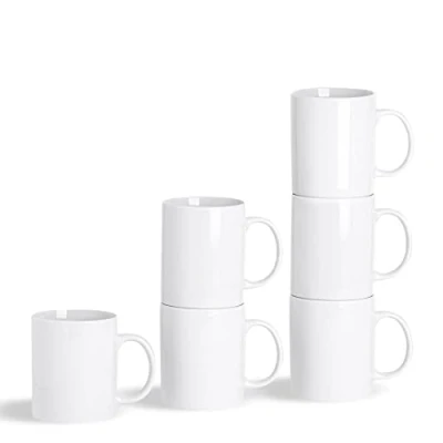 Image of Argon Tableware 12x White Traditional Straight Sided Tea Mugs 285ml (10oz) Large Porcelain Latte Coffee Cups Set Dishwasher and Microwave Safe