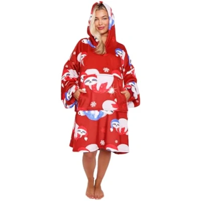 Image of GC GAVENO CAVAILIA Xmas Oversized Women&#039;s Hoodies Warm Swearshirt Wearable Throw Blanket Hoodie Snuddies Presents For Women With Front Pocket