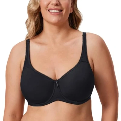 Image of Delimira Women&#039;s Support Bra Padded Plus Size Underwired Full Cup T Shirt Seamless Black 36C