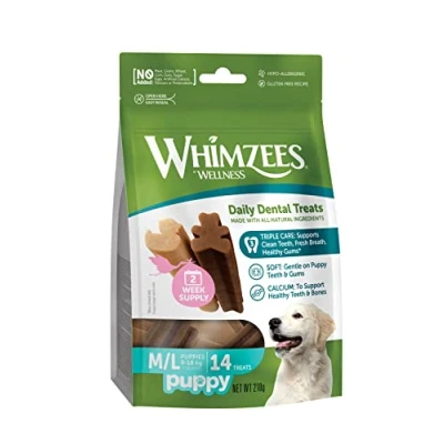 Image of WHIMZEES Puppy Stix, Natural and Grain Free Dog Chews,Vegetable flavor Dental Sticks, 14 Pieces, Size M/L