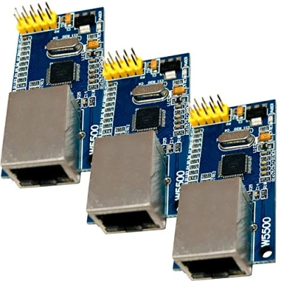 Image of AZDelivery 3 x W5500 Ethernet Shield Breakout Board Serial Interface 3.3V 5V Chip TCP/IP 51/STM32 Microcontroller via W5100 A32 compatible with Arduino including E Book!