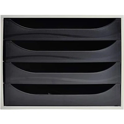 Image of Exacompta Ref 2286014D EcoBox Drawer Set 248 x 284 234mm in Size, 4 Drawers, Suitable for A4+ Documents, Stackable, Safety Stop Feature Black