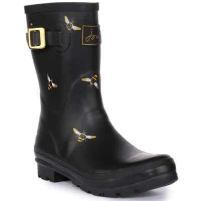 Image of Joules Molly Black Metallic Bees Mid Height Printed Wellies Size 7