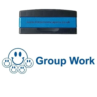 Image of Group Work Self inking, Stakable Teacher Stamps, Pre inked for Feedback Marking. Blue Ink