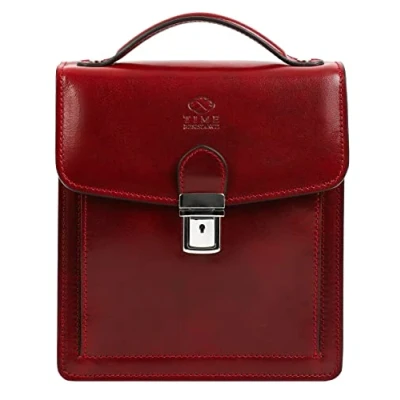 Image of Time Resistance Leather Small Briefcase for Men Brown Crossbody Bag