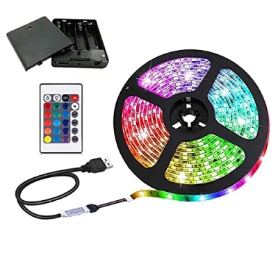 Image of NA Battery Powered LED Strip Lights with 24Keys Remote Controller,16 Colors for Decoration,DIY (6.56 feet)
