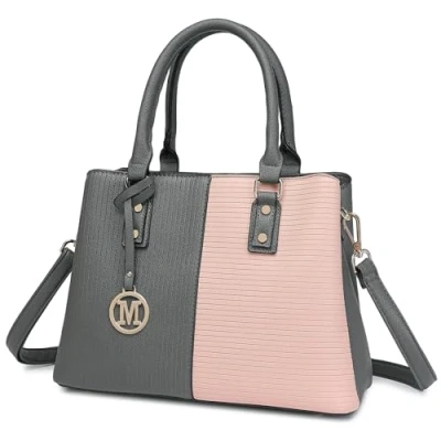 Image of Miss Lulu Women’s Top Handle Handbag, PU Leather Elegant handbags for women, Fashion Hobo Bags, Faux Shoulder Bag, Handbag with Detachable Cross Body Strap &amp; Grab Handles (Pink Grey)
