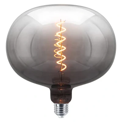Image of Long Life Lamp Company 4w LED Glass Oval Globe Light Bulb E27 Edison Screw Coil Spiral Filament Grey Smoke Vintage Classic GREYGOVAL