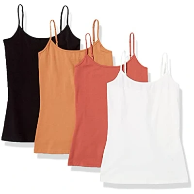 Image of Amazon Essentials Women&#039;s Slim Fit Camisole, Pack of 4, Caramel/Terracotta/White, L