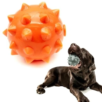 Image of Petopedia 10cm Dog Balls LARGE Rubber Ball Fish SPIKE Virtually Tough Squeaky Toys Indestructible Interactive for Boredom Strong dogs Catch Fetch (Blue, Spike)