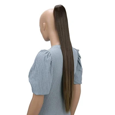 Image of CAISHA 28&quot; Extra Long Straight Ponytail Hairpiece Heat resistant Synthetic Fibres Brown H163