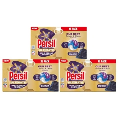 Image of Persil XL Ultimate Washing Capsules Outstanding Stain Removal Even in Quick and Cold Washes Uplifting Comfort Fragrance Recyclable Plastic Free Packaging, 38 (Buy 3, Dark Colour Protect)