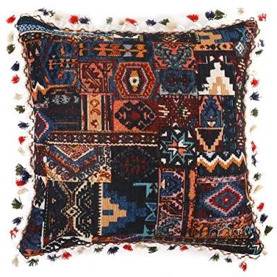 Image of Yeiotsy Decorative Boho Cushion Cover with Tassel Colorful Bohemian Tufted Pillow case for Sofa Bed Home Decor (18 X 18 Inches, Black)