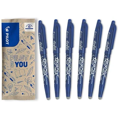 Image of PILOT FriXion Ball 0.7 Set 6 Pieces Blue Colour Erasable Rollerball Pen 0.4mm Line Width, Comfortable Write Guide for Learning to Thermosensitive Ink with Replaceable Refill