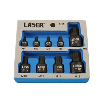 Image of Laser 6725 Low Profile Spline Socket Bit Set, Silver, 1/4&quot;D, 3/8&quot;D, 1/2&quot;D, 9pc