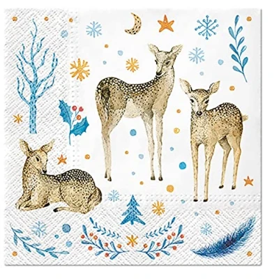 Image of Fairytale Christmas Tissue Paper Napkins 33cm x Serviettes Pack of 20 (Reindeer Family)