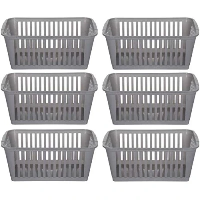 Image of Whitefurze 3 x Silver Plastic Handy Basket Storage 37cm Set Of 6