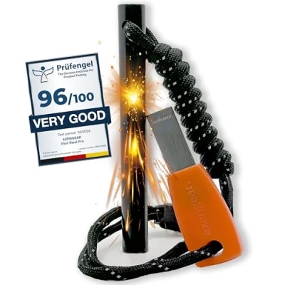 Image of Camping Flint and Steel Fire Starter, 10x100mm (0.4x4in) Ferro Rod, HSS Striker, Paracord, Waterproof Outdoor Survival Kit aZengear