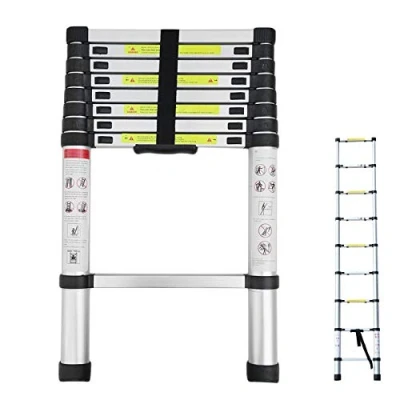 Image of 2.6M 8.5Ft Multi Purpose Aluminium Telescopic Ladder Extension 9 Steps Light weight Sturdy 150KG Heavy Duty Load Capacity, UK Stock