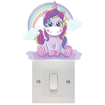 Image of Rainbow Unicorn Light Switch Wall Art Vinyl Stickers Childrens Bedroom