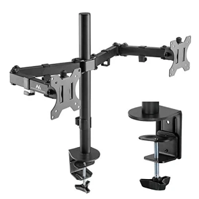Image of Maclean MC 884 2 Arms Monitor Bracket Table Handle 17 32 &quot;inch Swivel Tiltable Height Adjustable VESA 75x75 100x100 up to 2x8kg (2 arms)