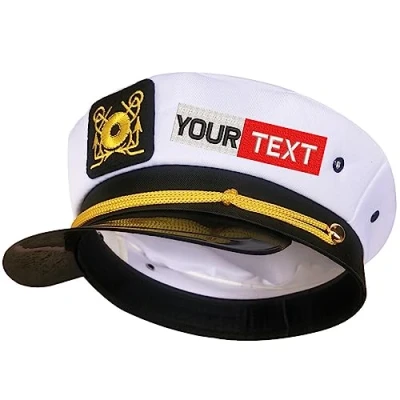 Image of Custom Name Adult Yacht Boat Ship Sailor Captain Costume Hat Cap Navy Marine Admiral Party Accessory For Men Women