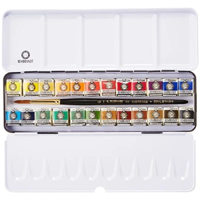 Image of Rembrandt Watercolour Paints Metal Deluxe Set of 24 Pans