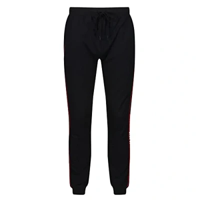 Image of Dkny Men&#039;s Mens Jersey Cuffed Lounge in Black With Contrasting Red Piping, Leg Branding &amp; Side Pocket Casual Pants, Black, L UK