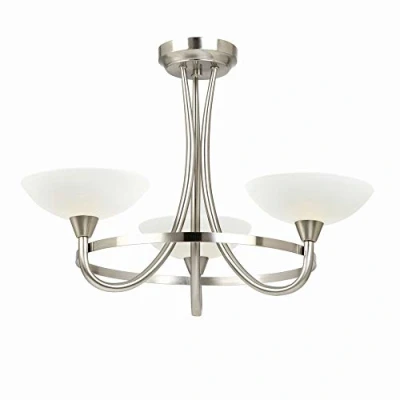 Image of 3 Light Ceiling Light, Satin Chrome Finish with White Painted Glass