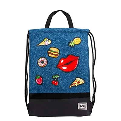Image of Oh My Pop! Patches Storm Gymsack with Handles, Dark Blue, 34 x 49 cm