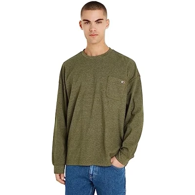 Image of Tommy Jeans Men&#039;s Sweatshirt Relaxed Waffle without Hood, Green (Drab Olive Green), L