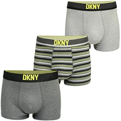 Image of DKNY Mens Cotton Boxers in Grey/Stripe/Charcoal with Super Soft Microfibre Waistband Stretchable &amp; Comfortable Multipack of 3