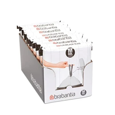 Image of Brabantia Perfectfit Bags, Code M, 60 Litre, Dispenser Pack, 40 Bags White Pack of 7