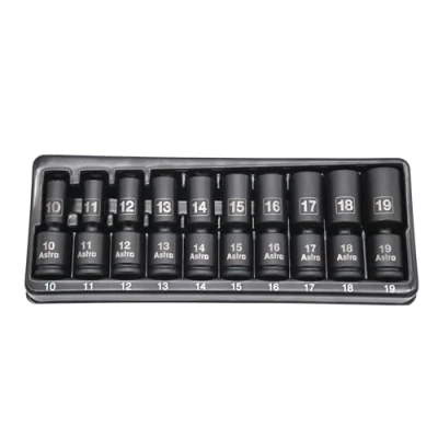 Image of Astro Tools 78344M 10pc 3/8&quot; Drive Mid Length Pinless Universal Impact Sockets Metric