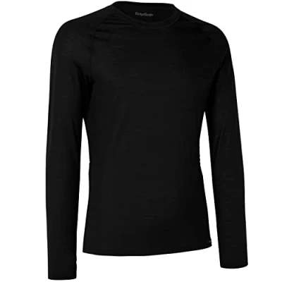 Image of GripGrab Unisex&#039;s Merino Wool Polyfibre Long Sleeve Cycling Base Layer Thermal Bicycle Hiking Under Shirt Black and Navy Blue, 2X Large