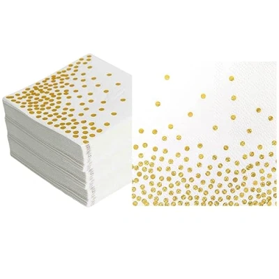 Image of Napkins 100 Pack, CEILIWEN White and Gold Serviettes Napkins, 33x33CM Cocktail Kids Party Birthday