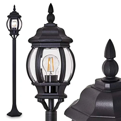 Image of Outdoor lamp Lentua, Path Light in Antique Look, cast Aluminium Black with Plastic Discs, Floor 120 cm, Retro/Vintage Garden lamp, E27 Socket, IP44, Without Bulbs