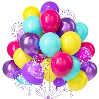 Image of Teselife Pink Blue Purple Balloons, 30Pcs 12 Inch Hot Yellow Teal Confetti Balloon with Ribbon Women Girls Birthday Wedding Prom Anniversary Mermaid Undersea Magic Theme Party Supply