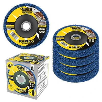 Image of 5 x SabreCut SCCBS100B_5 100mm (4&quot;) 16mm Bore Polycarbide Abrasive Rust Paint Removal Angle Grinder Poly Stripping Wheel Disc Blade Compatible with Bosch Dewalt Makita Milwaukee and Many More