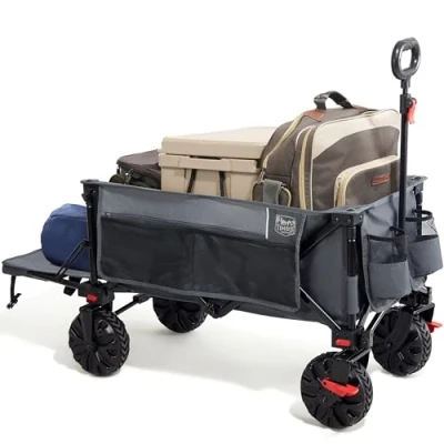 Image of TIMBER RIDGE Festival Trolley 300L with Brakes, Folding Beach Cart Tailgate, 135kg Collapsible Wagon Detachable Wide Wheels &amp; Adjustable Handle for Outdoor Camping Garden, Grey